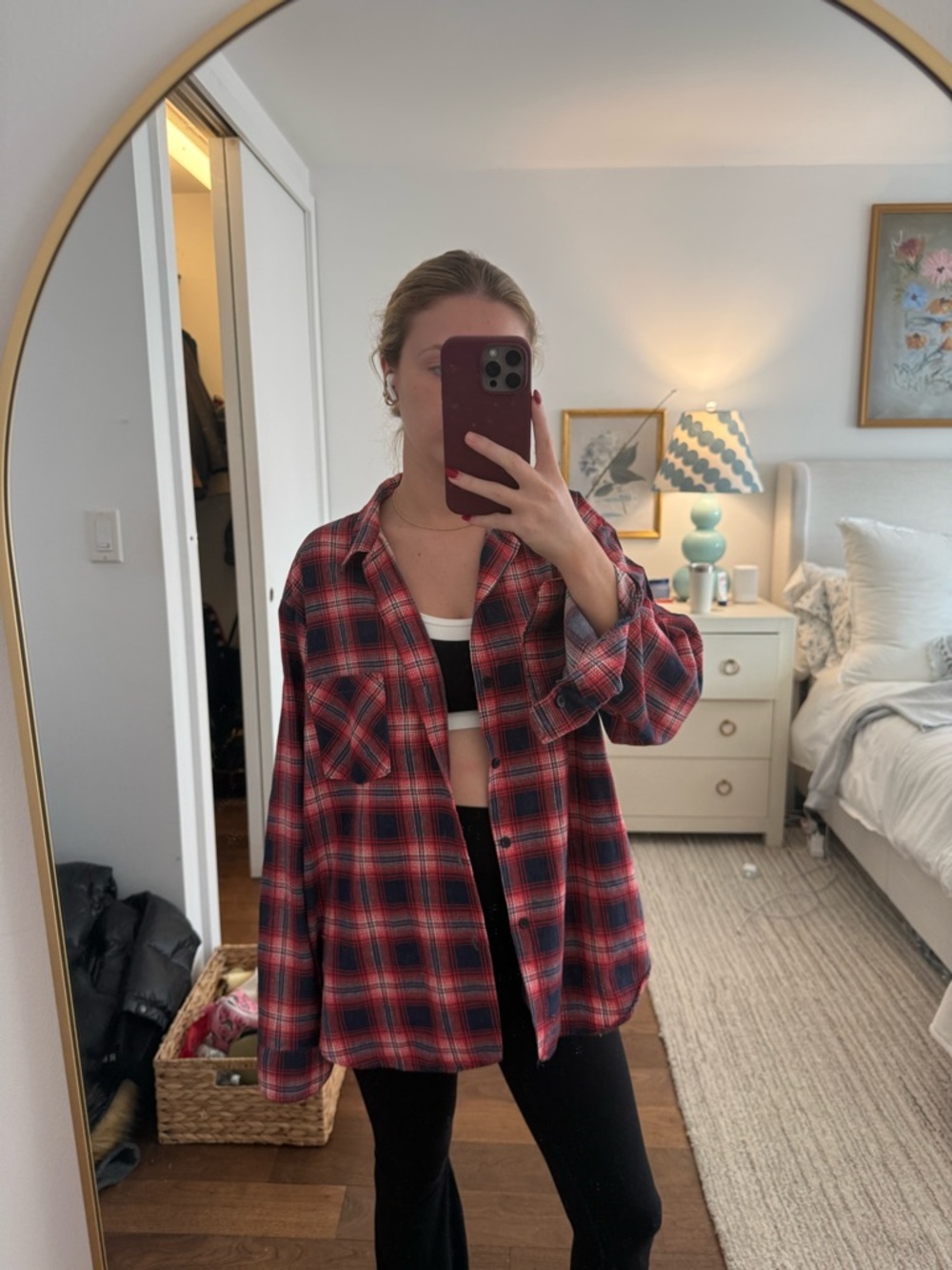 Red Plaid Casual Button-Down Shirt